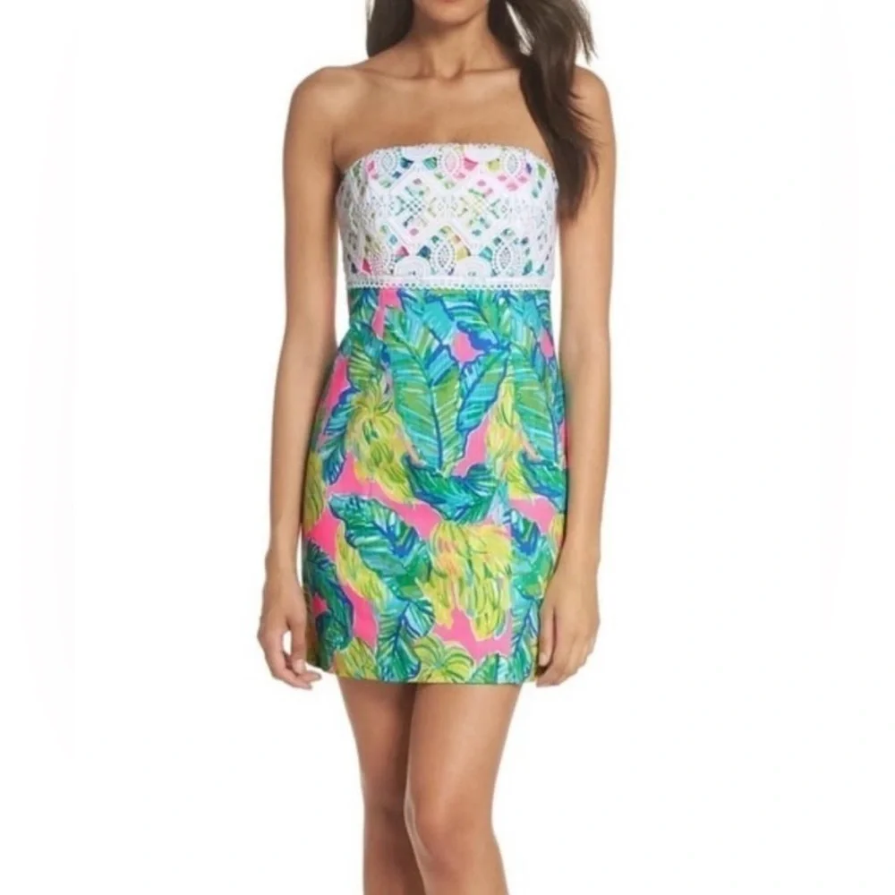 Lily Pulitzer Brynn Pink Sunset Strapless Dress Sz. 0 - Picture 1 of 15